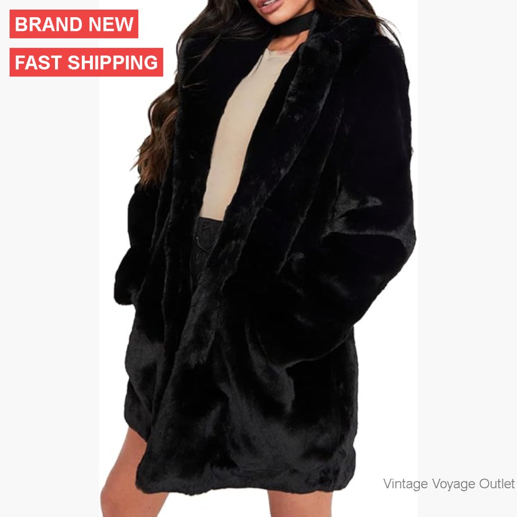 Oversized Faux Fur Coat Winter Warm Lapel Button Lining Pockets